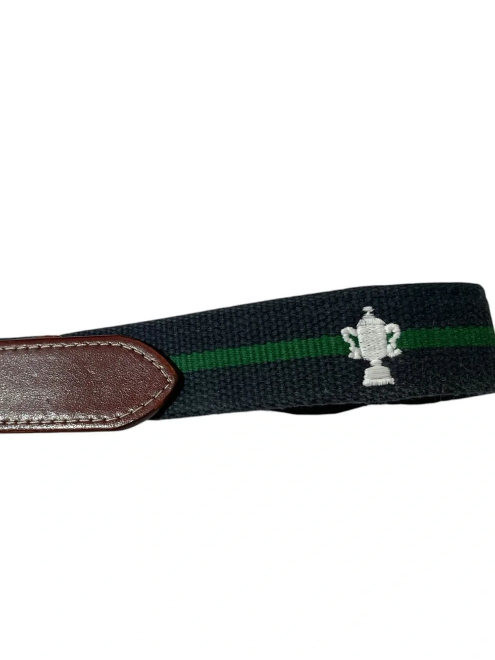 Peter Millar Men's Blue Cup Trophy Chalice Crown Golf Belt Sz 34 Embroidered